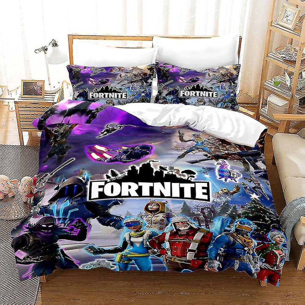 (UK DOUBLE 200x200cm) F27 3d Fortnite 2/3pcs Bedding Set Duvet Cover Quilt Cover Pillowcase Kids Teenagers Gift