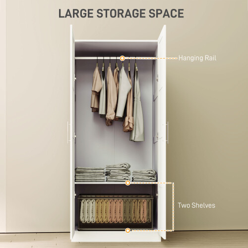 Homcom HOMCOM Wardrobe for Bedroom, Double Wardrobe with Hanging Rail, White 2