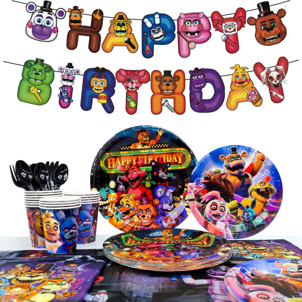 128pcs Fnaf Birthday Decorations, Five Nights At Freddy's Party Decorations & Tableware Set-Five Nights At Freddy's Balloons Banner Etc Party Supplies