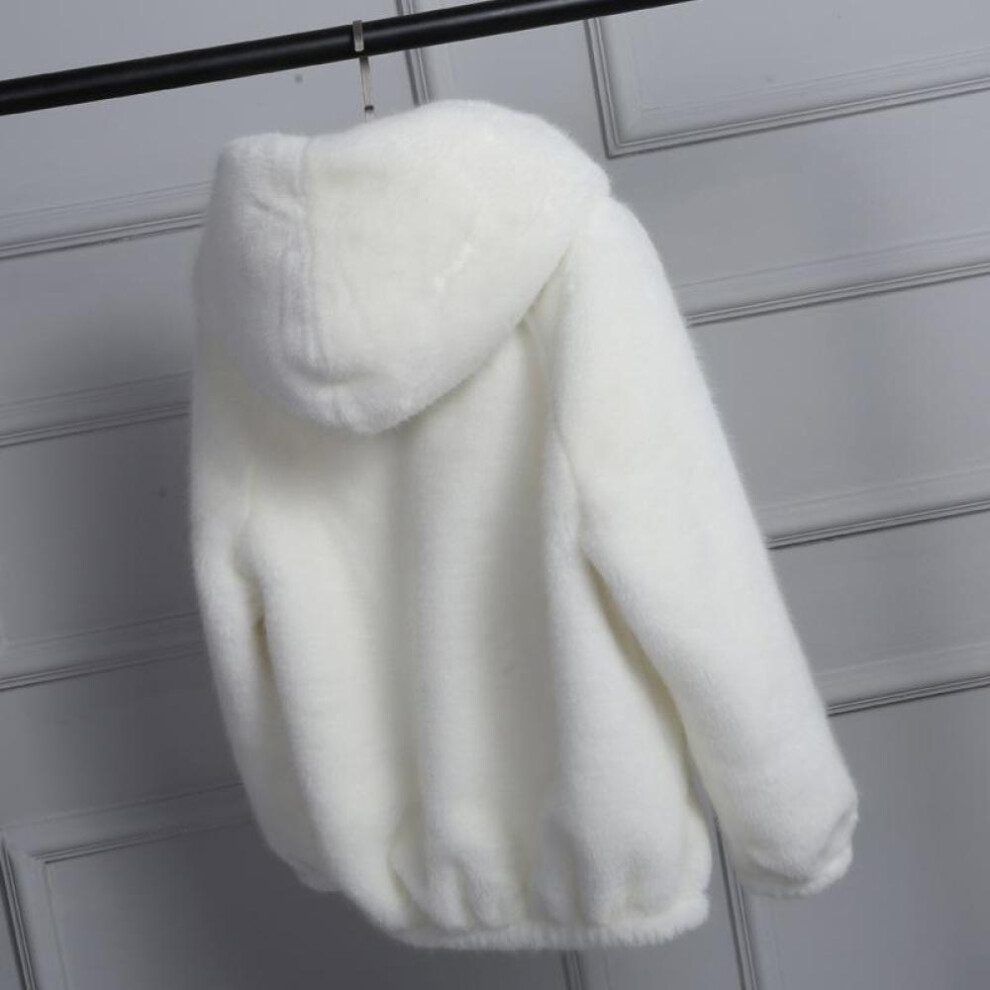 (white, XL) Women Warm Faux Fur Coat Hooded Winter Outerwear Fluffy Jacket Thicker