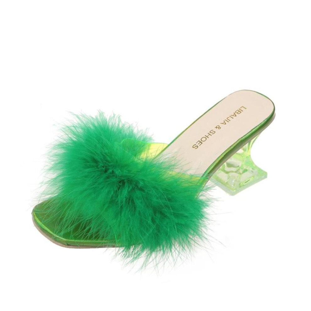 (green, 39) Summer Shoes Woman 2022 Fashion Heels Slippers Ladies Sexy Plush Slip-on Slides Women Wedding Party Shoes