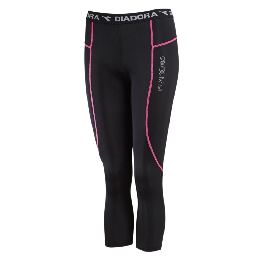 (8) Diadora Ladies Compression Sports 3/4 Tights Gym Yoga - Black/Pink