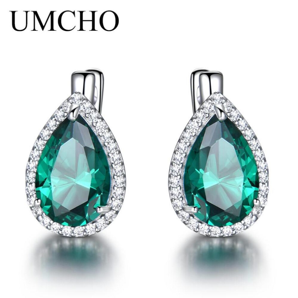 (as the picture) UMCHO Green Emerald Gemstone Clip Earrings Earrings For Women New Fashion Oval Birthstone Fine Jewelry Gift