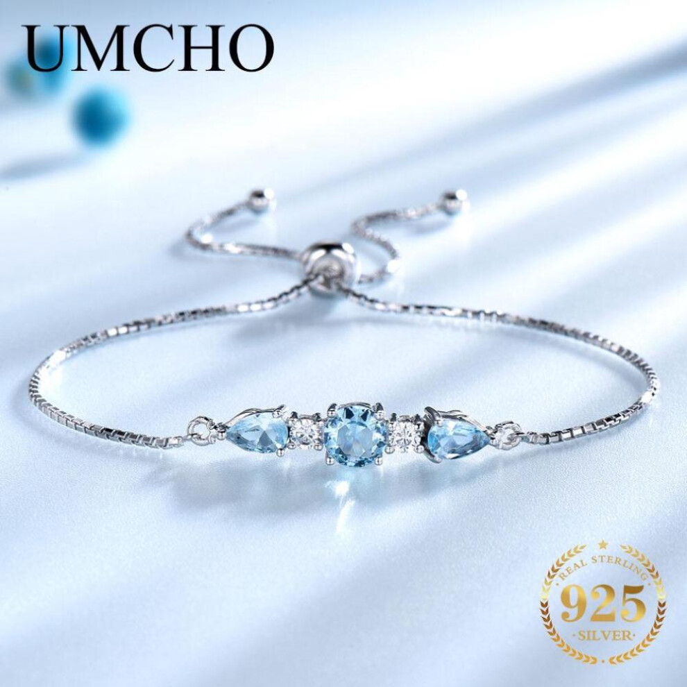 (sky blue) UMCHO Natural Sky Blue Topaz Adjustable Tennis Bracelet