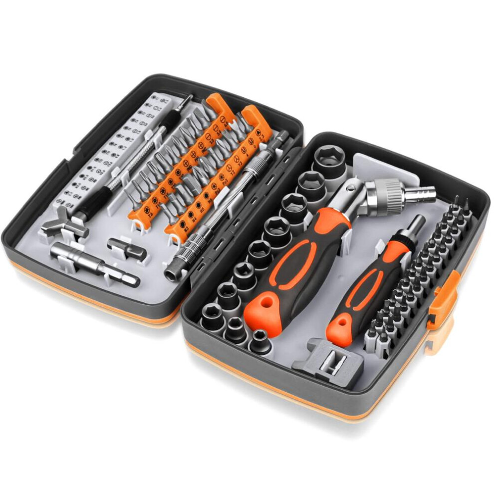 (orange,black) Ratchet Screwdriver 68 In 1 Socket Set And Magnetic Screwdriver Bit Set For Computer/bike/car/electronics Maintenance