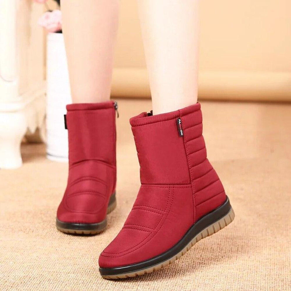 (red, 35) Waterproof Snow Boots Women Winter Shoes Cold Winter Women Ankle Boots Non-slip Ladies Cotton Shoes Plus Size 42