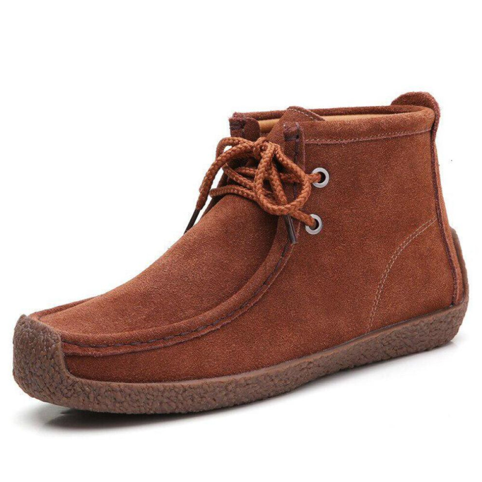 (brown, 39) Women Cow Suede Leather Boots Warm Comfort Soft Flat Shoes Lace Up Ladies Martin Short Boots