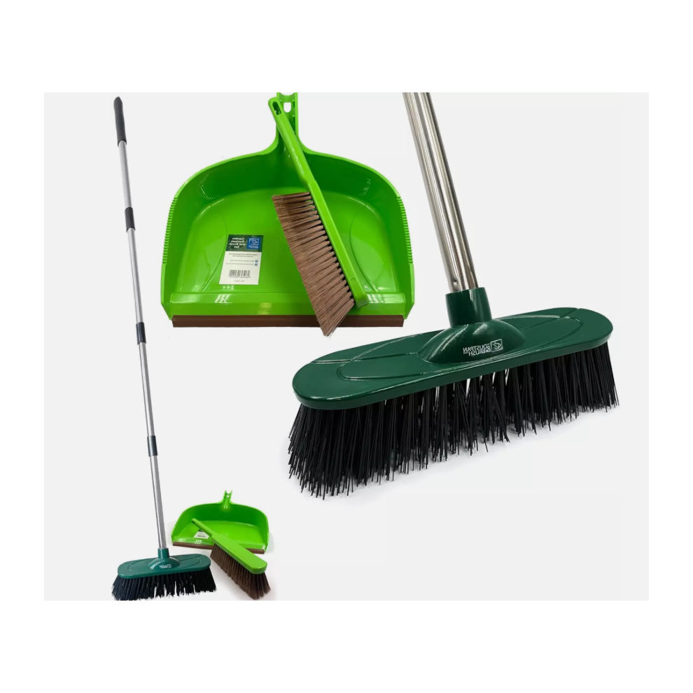 Dustpan Brush Broom Set Garden Sweeper Cleaning Sweeping Stiff Hard