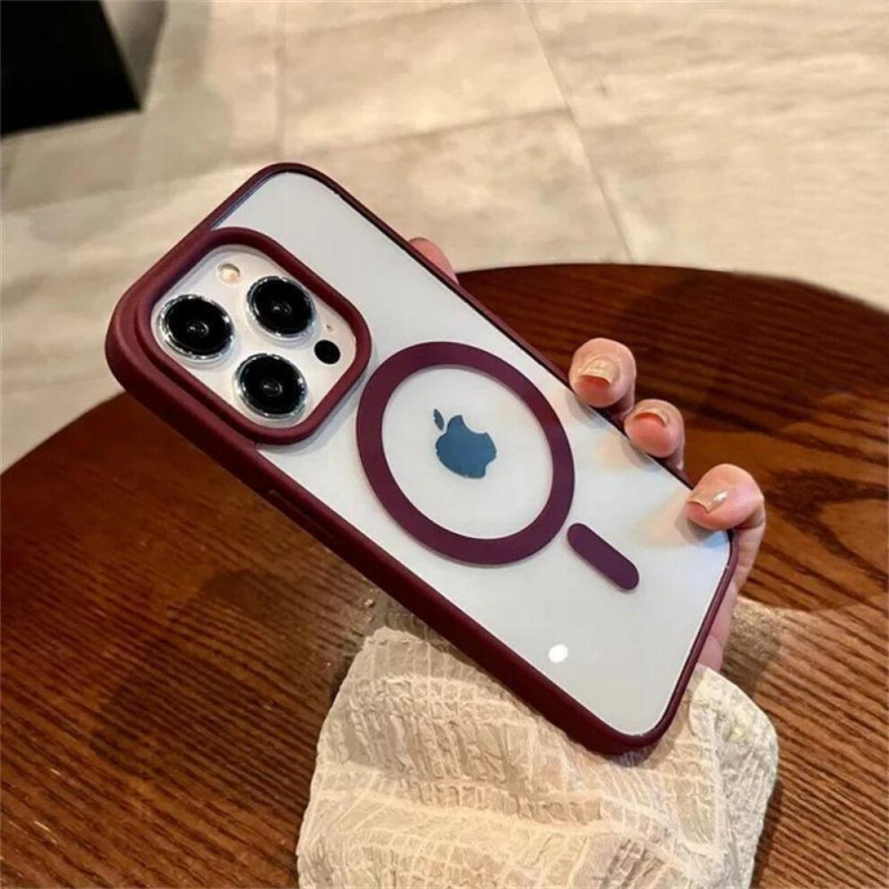 (wine red, iPhone 14 Plus) Luxury Magsafe Transparent Case for iPhone 16-11 Pro & More