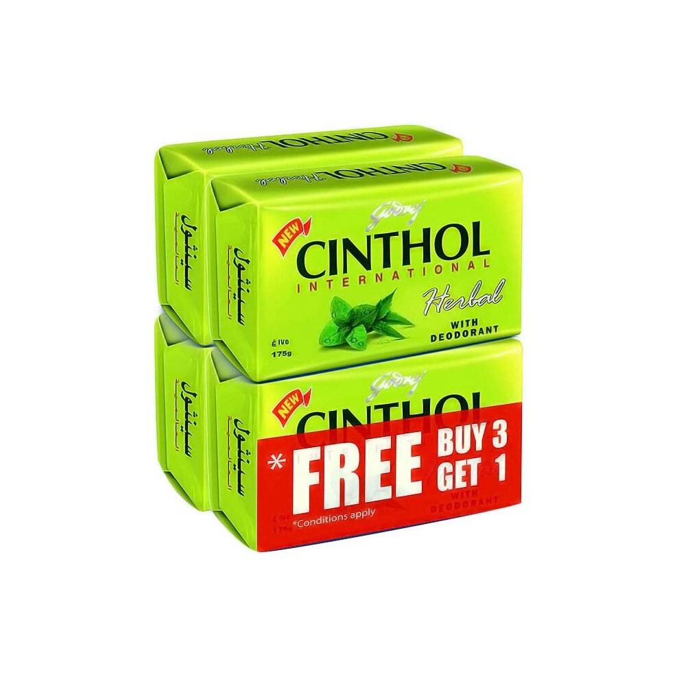 Cinthol Herbal Bath Soap With Deodorant 175g Pack of 4 | Hand & Body Cleansing Bar | Freshness & Odor Protection for All-Day Comfort