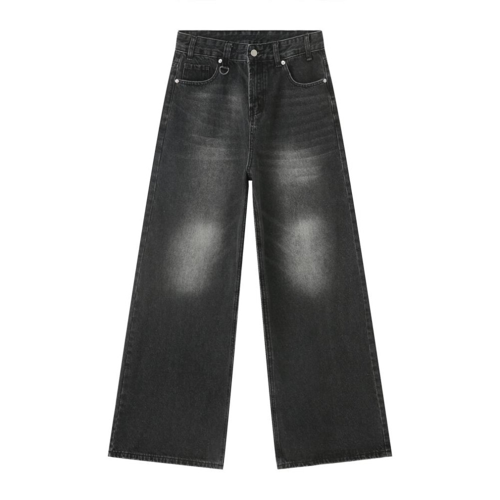 (black gray, XL) Vintage Men&apos;s Baggy Denim Trousers  Streetwear Wide Leg  Loose Denim Pants Fashion Distressed Straight Pants