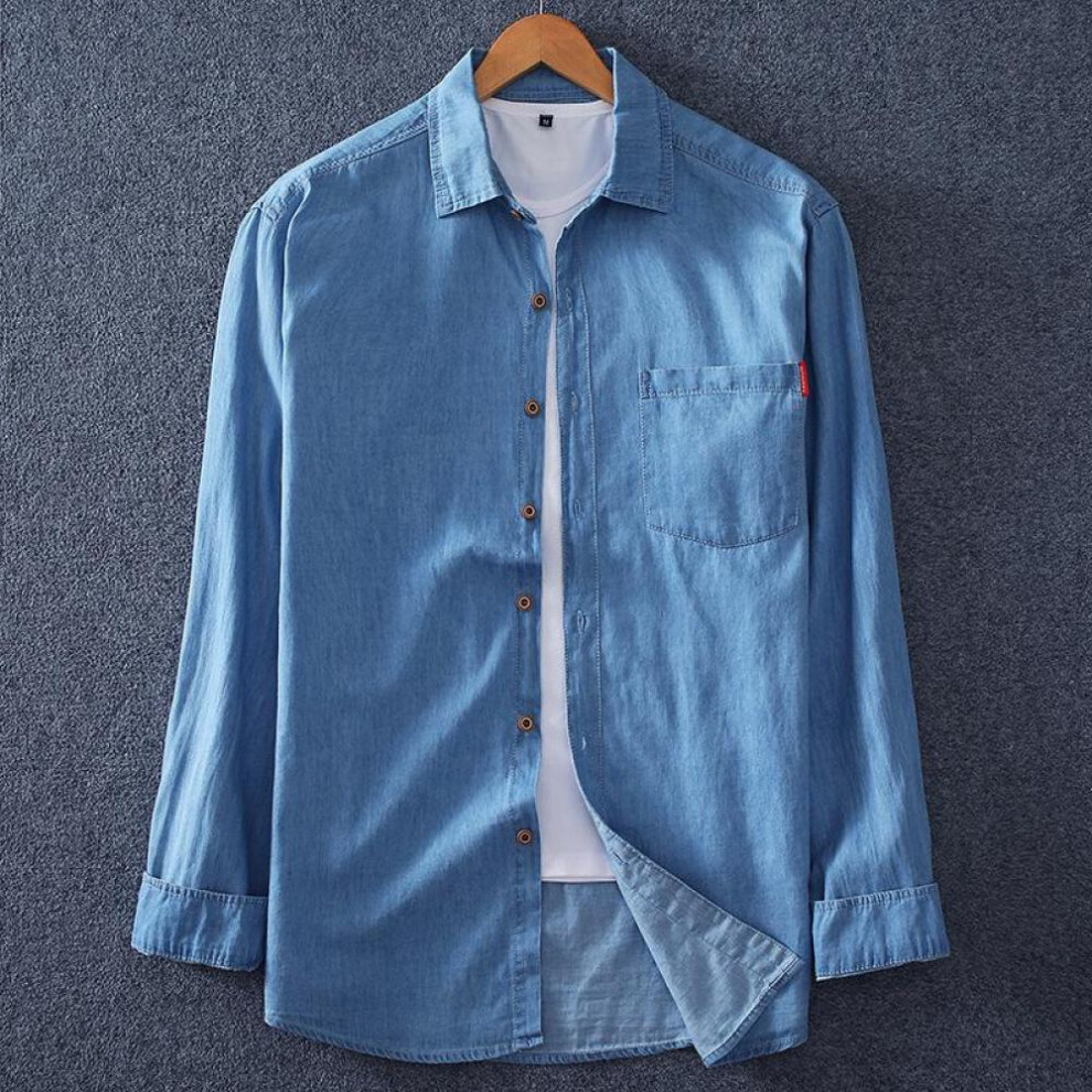 (light blue, 8XL) Cotton Long-sleeved Denim Shirt Men&apos;s Casual Denim Shirt Plus Fat Plus Size Spring Clothes
