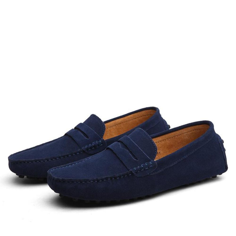 (navy blue, 46) Big Size Cow Suede Genuine Leather Men Flats Men Casual Shoes High Quality Men Loafers Moccasin Driving Shoes