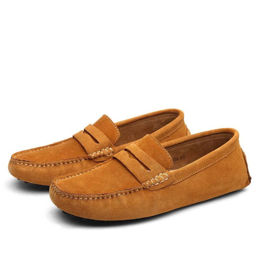 (brown, 48) Big Size Cow Suede Genuine Leather Men Flats Men Casual Shoes High Quality Men Loafers Moccasin Driving Shoes