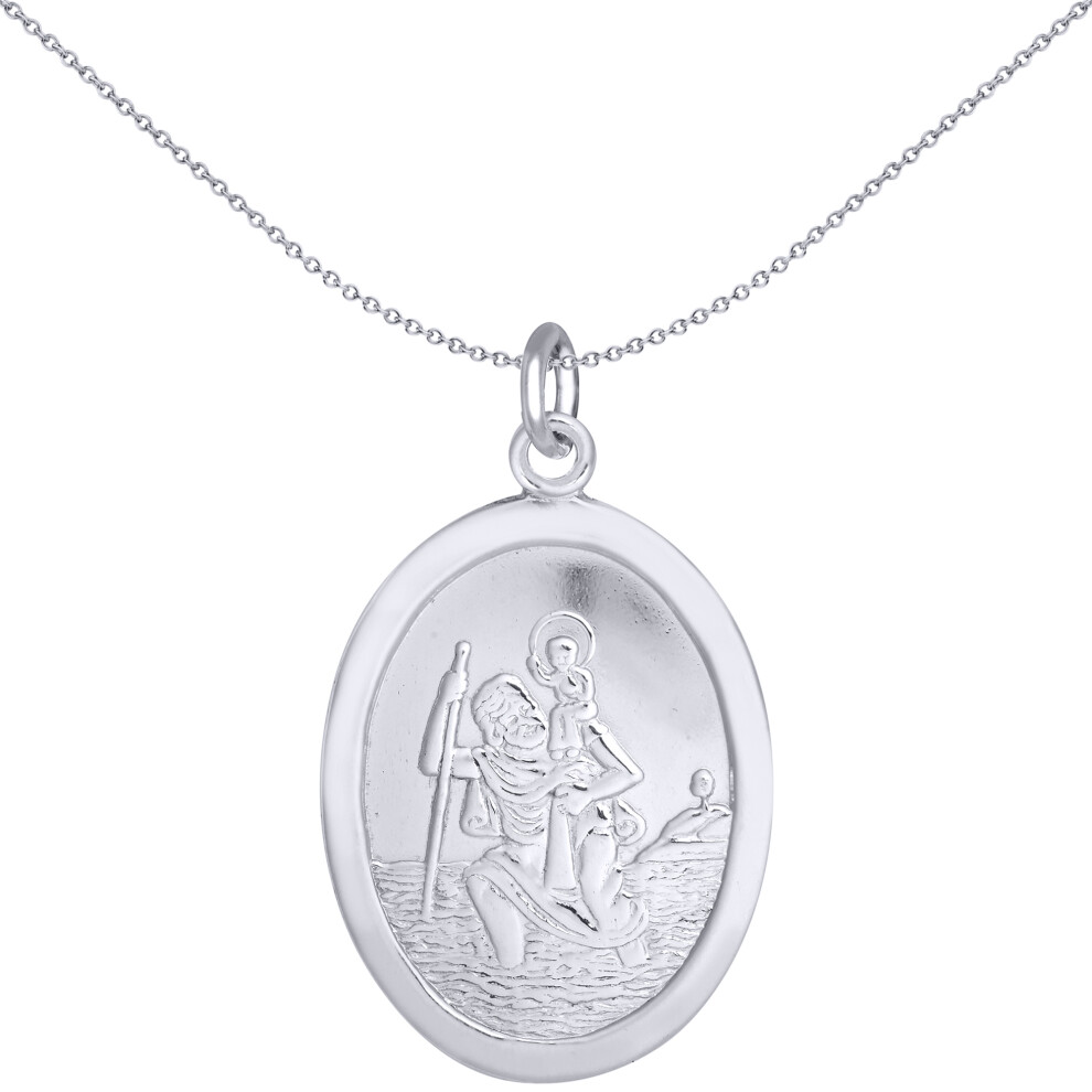 Jewelco London Unisex Rhodium Plated Sterling Silver Oval St Christopher Medallion Pendant - APM011