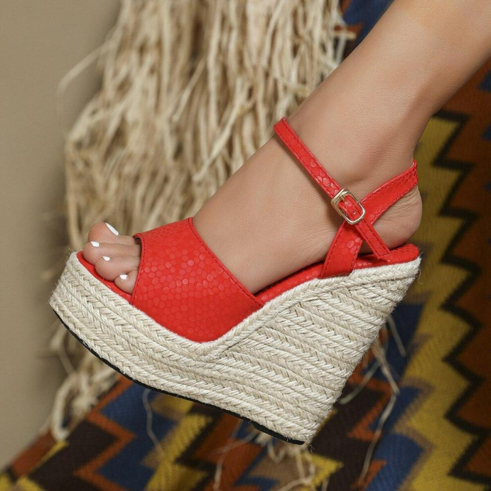 (red, 36) Women&apos;s 15cm Fish Toe Wedge Beige Sexy Simple High Slope Heel Waterproof Car Model Sandals Lfd-10368-a13