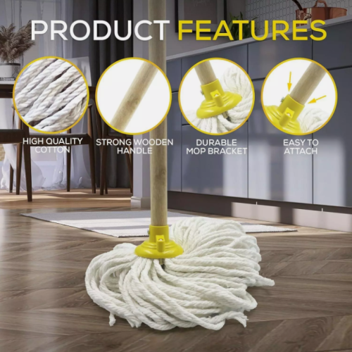 Cotton Floor Mop Head with Handle String Kitchen Absorbent Heavy Duty 1