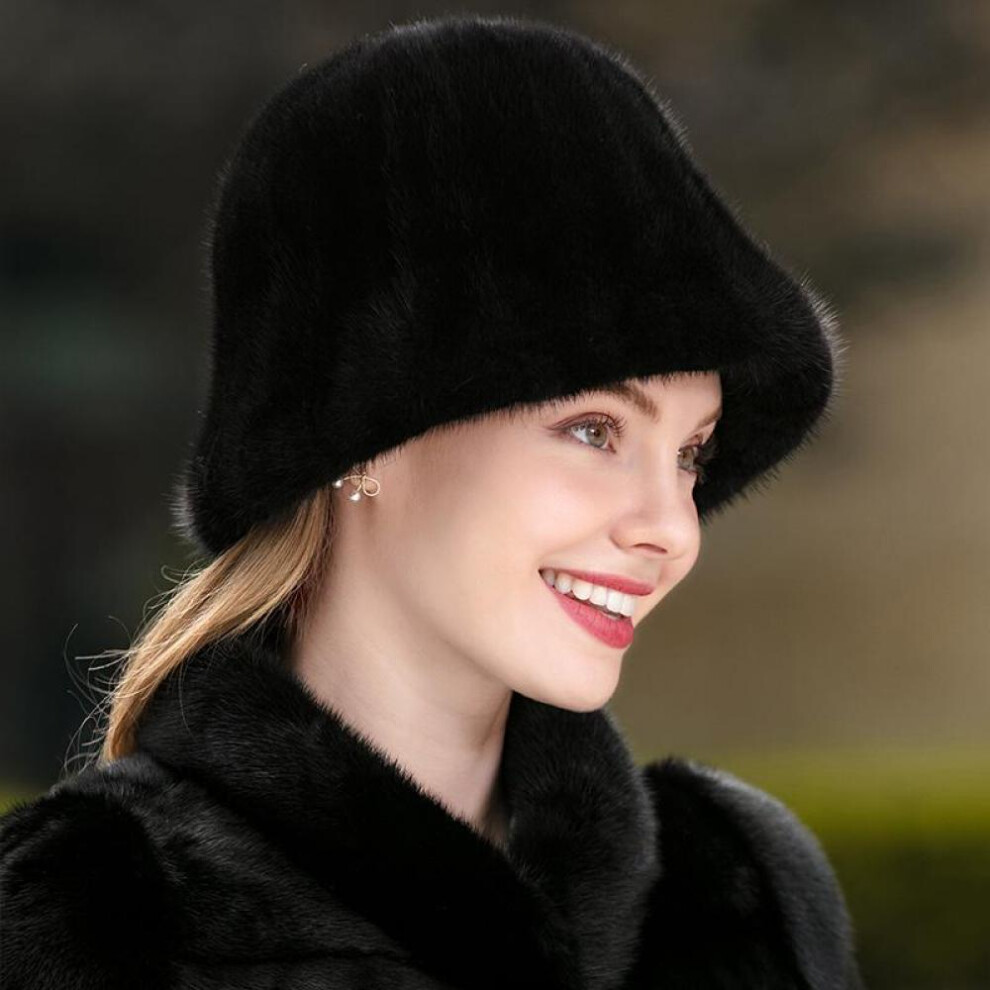 (black, 55-59cm) New Fur Hat Casual Fisherman&apos;s Hat Mink Hair Goes Out To Keep Warm Women&apos;s Hat Winter Cold Anti Cold Mink Fur Hat