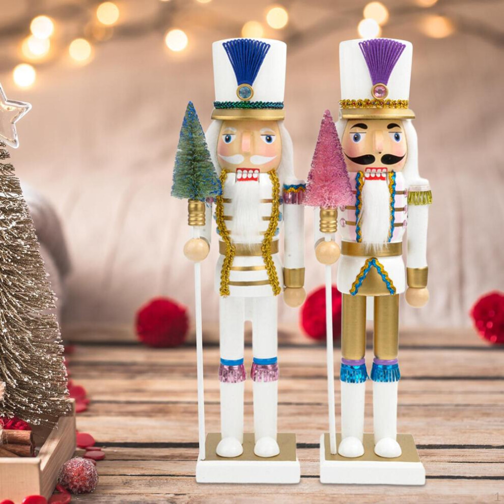 2x Christmas Nutcracker Ornament Figures Hand Painted Doll Solider Figurine Puppet Toy