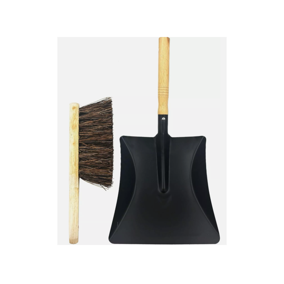 Coal Shovel Brush Set Heavy Duty Metal Soft Stiff Bristle Fireplace