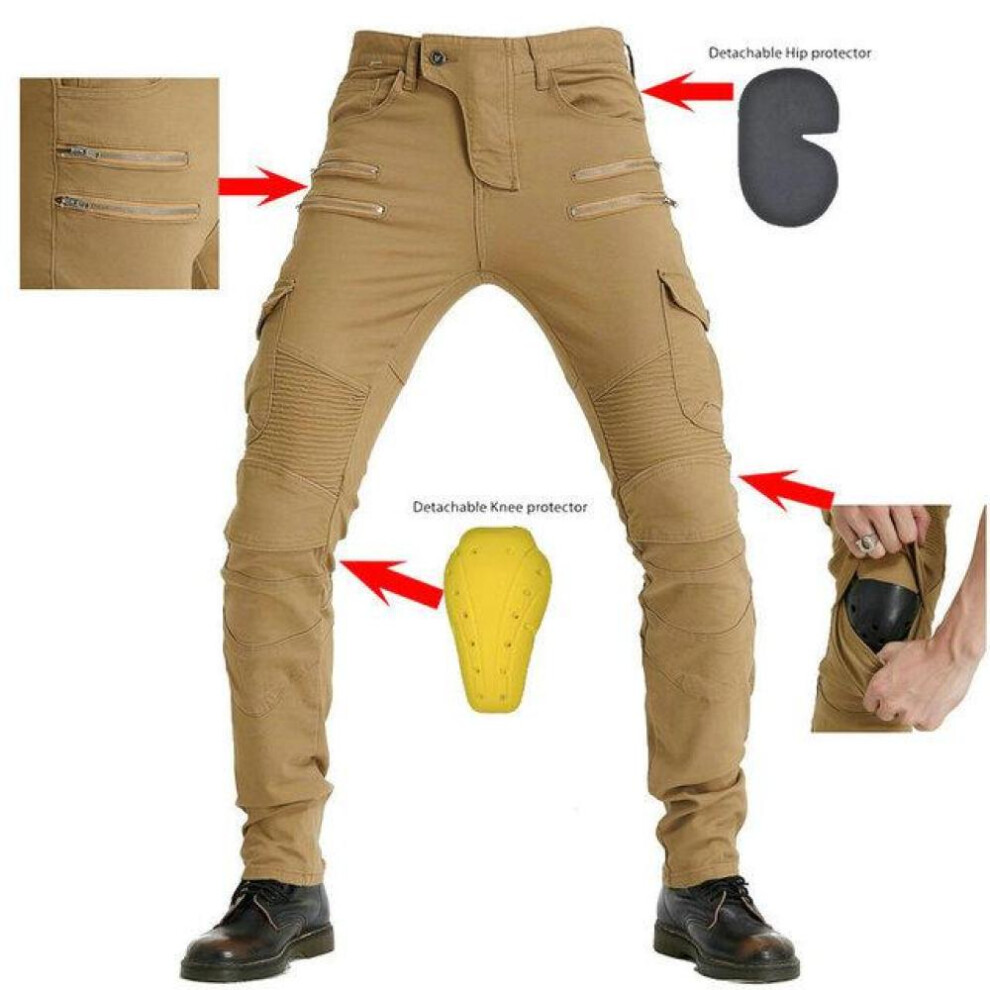 (khaki, XL) Jeans Men Motocross Pants Enduro Riding Pants Motocross Off-road Racing Sports Knee Protect Trousers