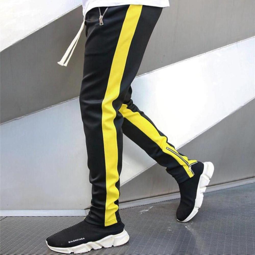 (yellow, L) Mens Joggers Casual Pants Fitness Sportswear Tracksuit Bottoms Skinny Sweatpants Trousers Track Pant