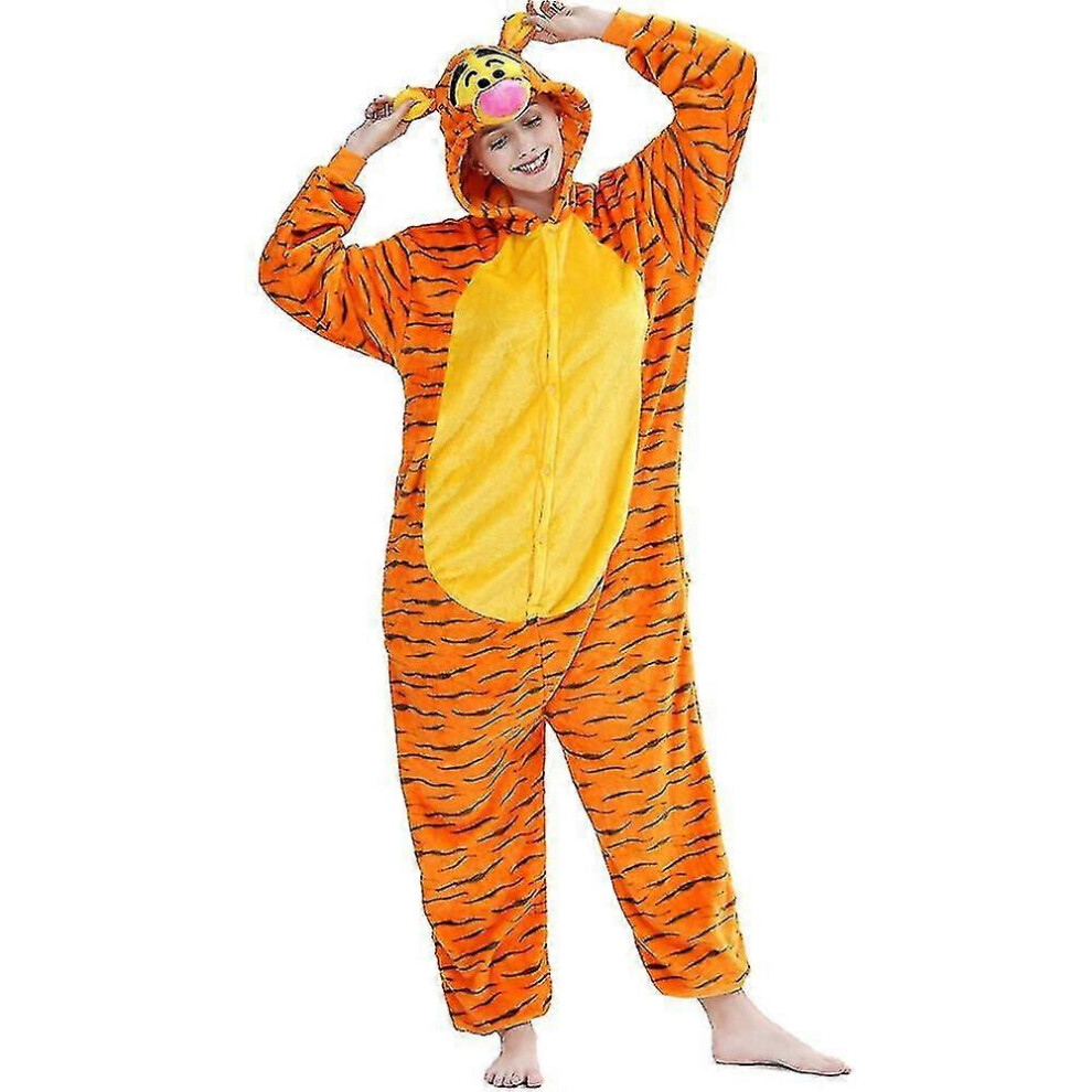 (12T(Height 135-145CM, 3D Jumping Tiger) Jumping Tiger Long Sleeve Onesie Men Women Flannel Warm Panda Pajama Onepiece Adult Animal Pajamas  Onesies