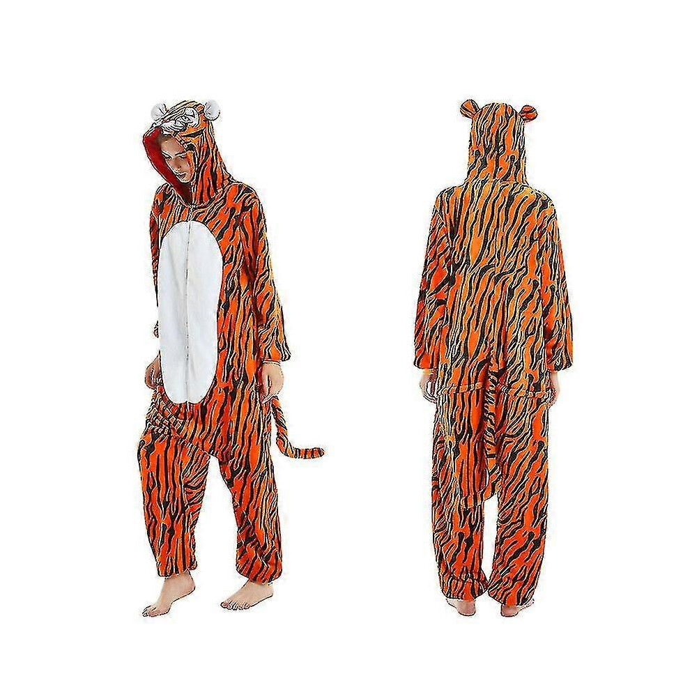 (12T(Height 135-145CM, Close Eyed TianMa) Jumping Tiger Long Sleeve Onesie Men Women Flannel Warm Panda Pajama Onepiece Adult Animal Pajamas  Onesies