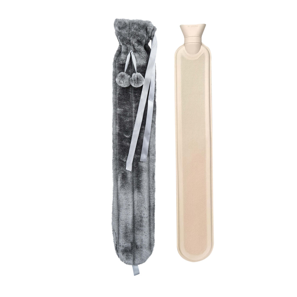 Long Hot Water Bottle With Fluffy Cover-2 Litre Extra Long Grey (72cm)