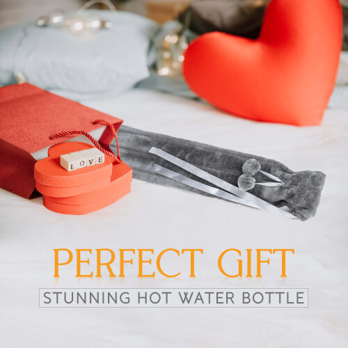 Long Hot Water Bottle With Fluffy Cover-2 Litre Extra Long Grey (72cm) 2