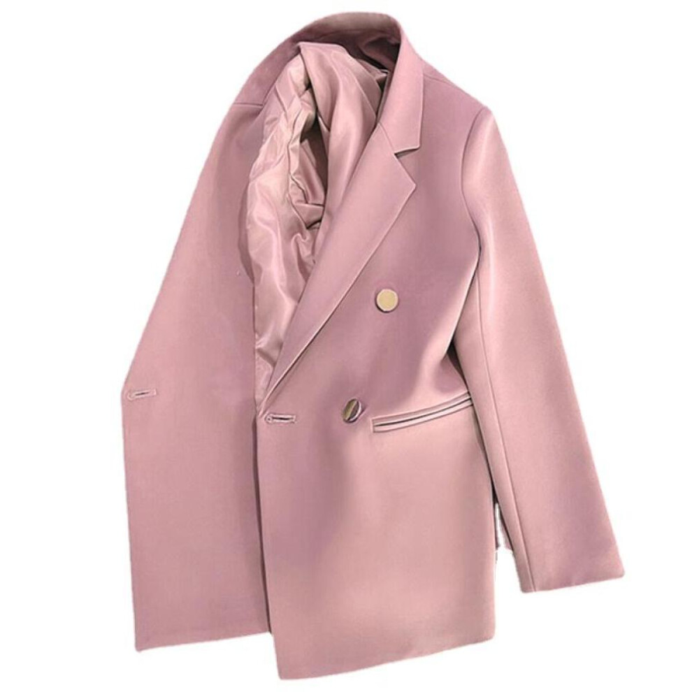 (pink, M) Asian Size Fashion Casual Women's Solid Color Pocket Blazer Suit Long Sleeve Cardigan Multi Colors Blazers Jacket