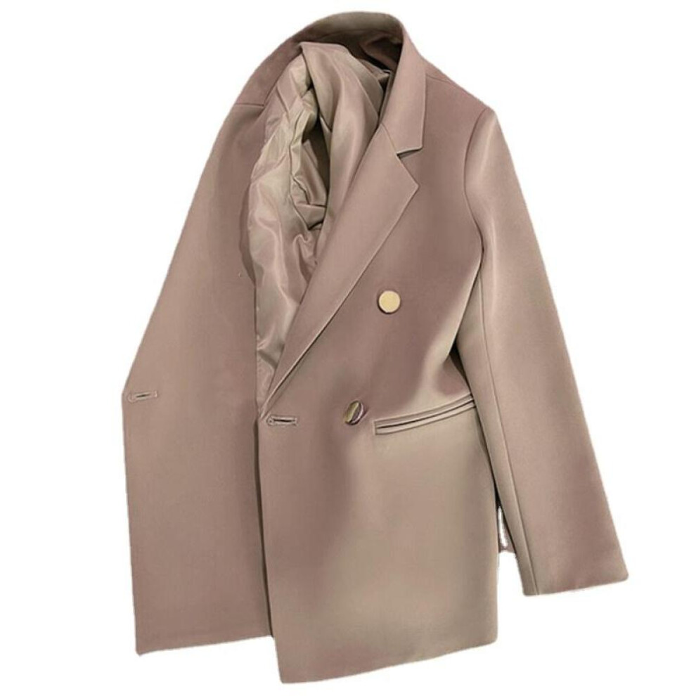 (khaki, M) Asian Size Fashion Casual Women's Solid Color Pocket Blazer Suit Long Sleeve Cardigan Multi Colors Blazers Jacket