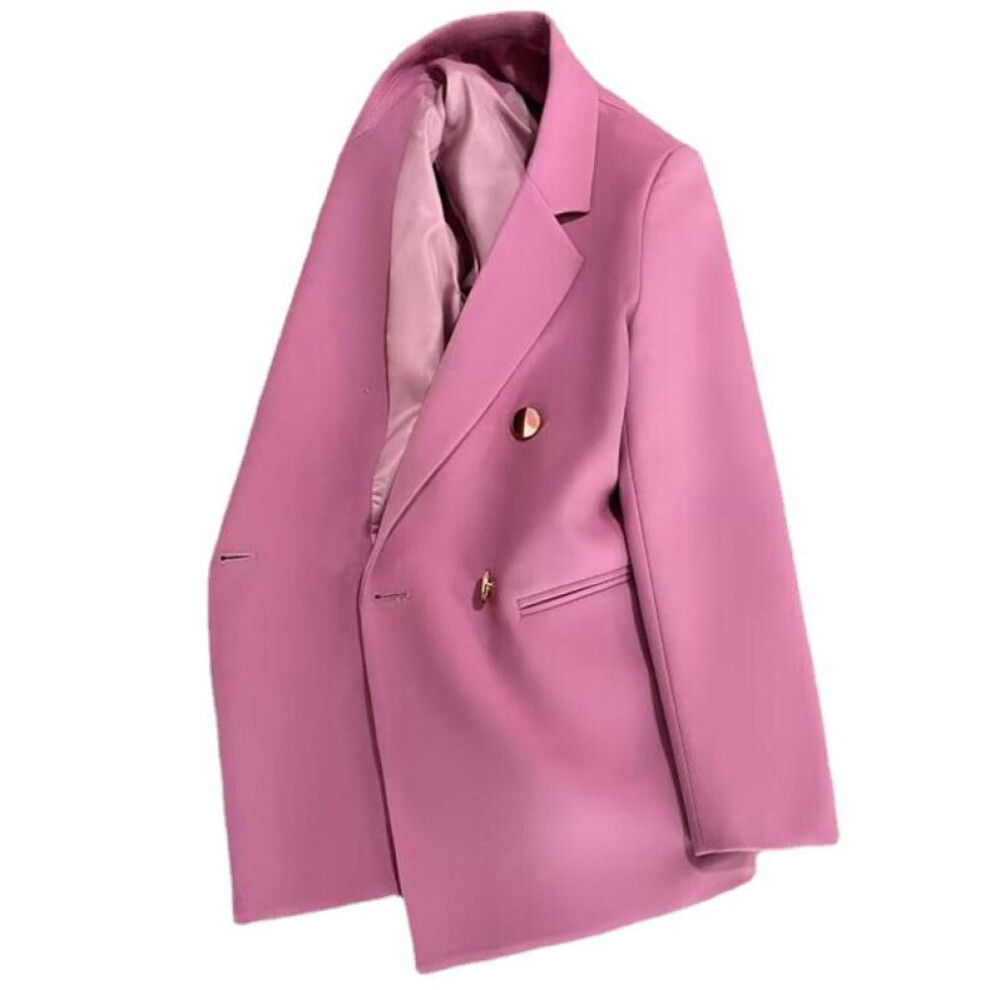 (purple,pink, S) Asian Size Fashion Casual Women's Solid Color Pocket Blazer Suit Long Sleeve Cardigan Multi Colors Blazers Jacket