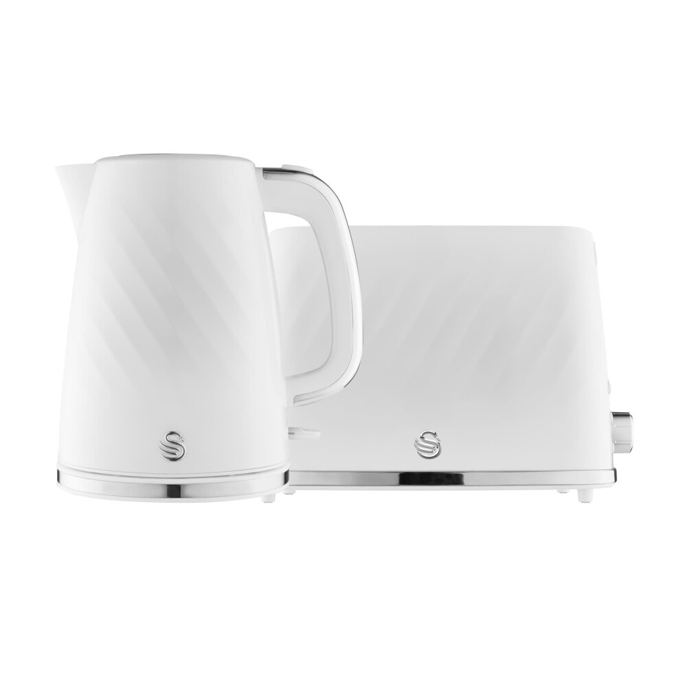 Swan Windsor Kitchen Set, 1.7L Fast Boil Kettle & 4 Slice Toaster, White, SK14611WHT & ST14071WHT