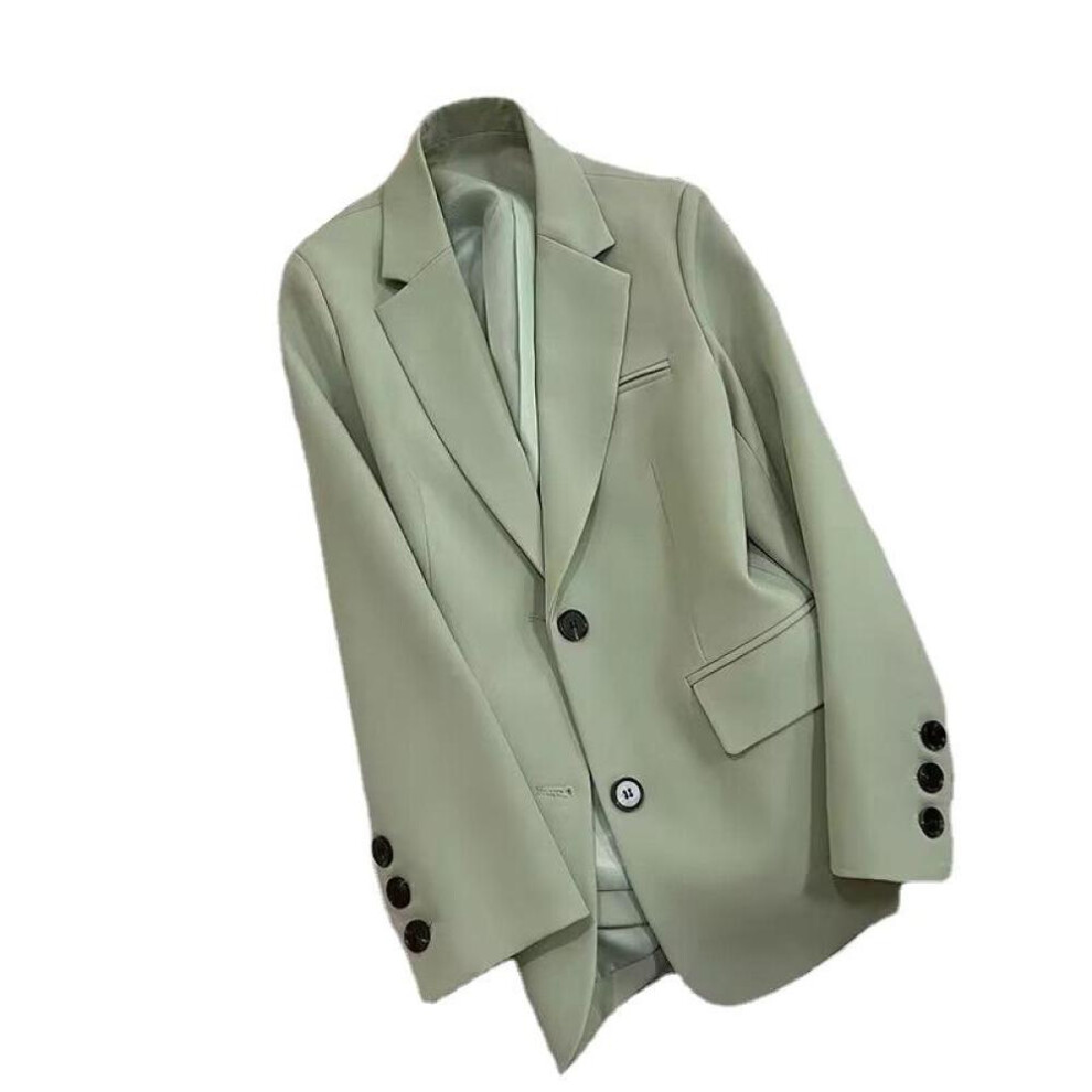 (light green, XXL) Women's Solid Color Black Button Pocket Blazer Suit Long Sleeve Cardigan Korean Fashion Casual Multi Colors Blazers Jacket