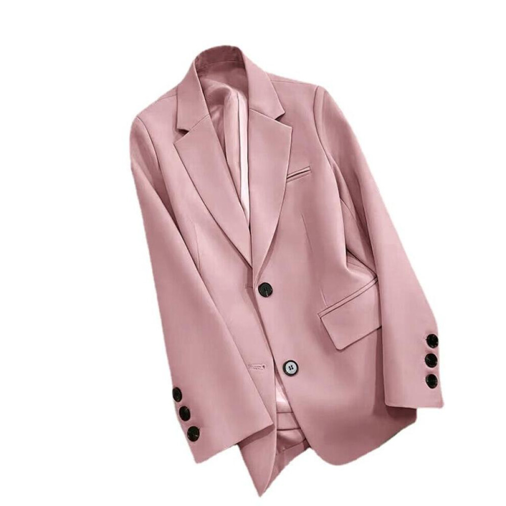 (pink, M) Women's Solid Color Black Button Pocket Blazer Suit Long Sleeve Cardigan Korean Fashion Casual Multi Colors Blazers Jacket