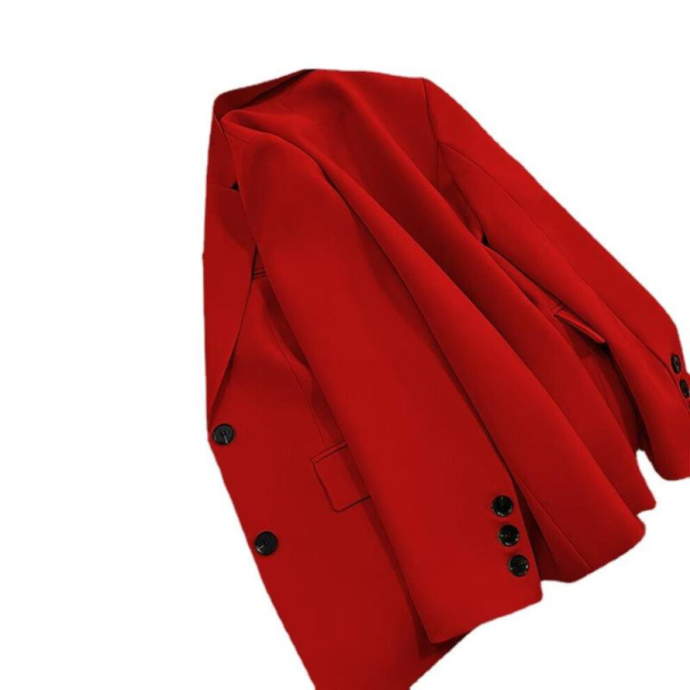 (red, S) Women's Solid Color Black Button Pocket Blazer Suit Long Sleeve Cardigan Korean Fashion Casual Multi Colors Blazers Jacket