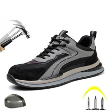 (black, 45) Labor protection shoes, suede, steel head, anti-smashing, puncture-proof, breathable, deodorant, anti-slip rubber soles, working shoes