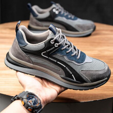 (grey, 46) Labor protection shoes, suede, steel head, anti-smashing, puncture-proof, breathable, deodorant, anti-slip rubber soles, working shoes
