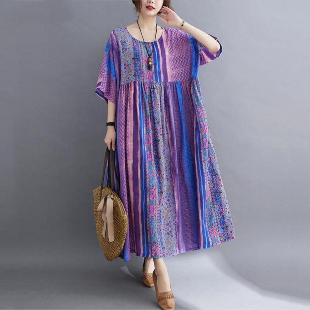 Short Sleeve Plus Size Cotton Women Casual Loose Long Dress