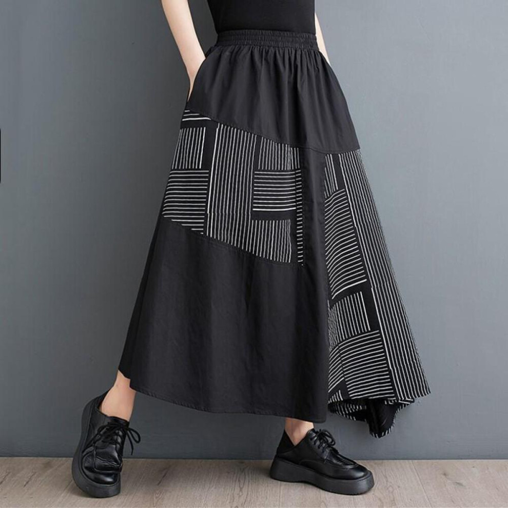 plus size black cotton High waist Summer casual loose long woman skirt