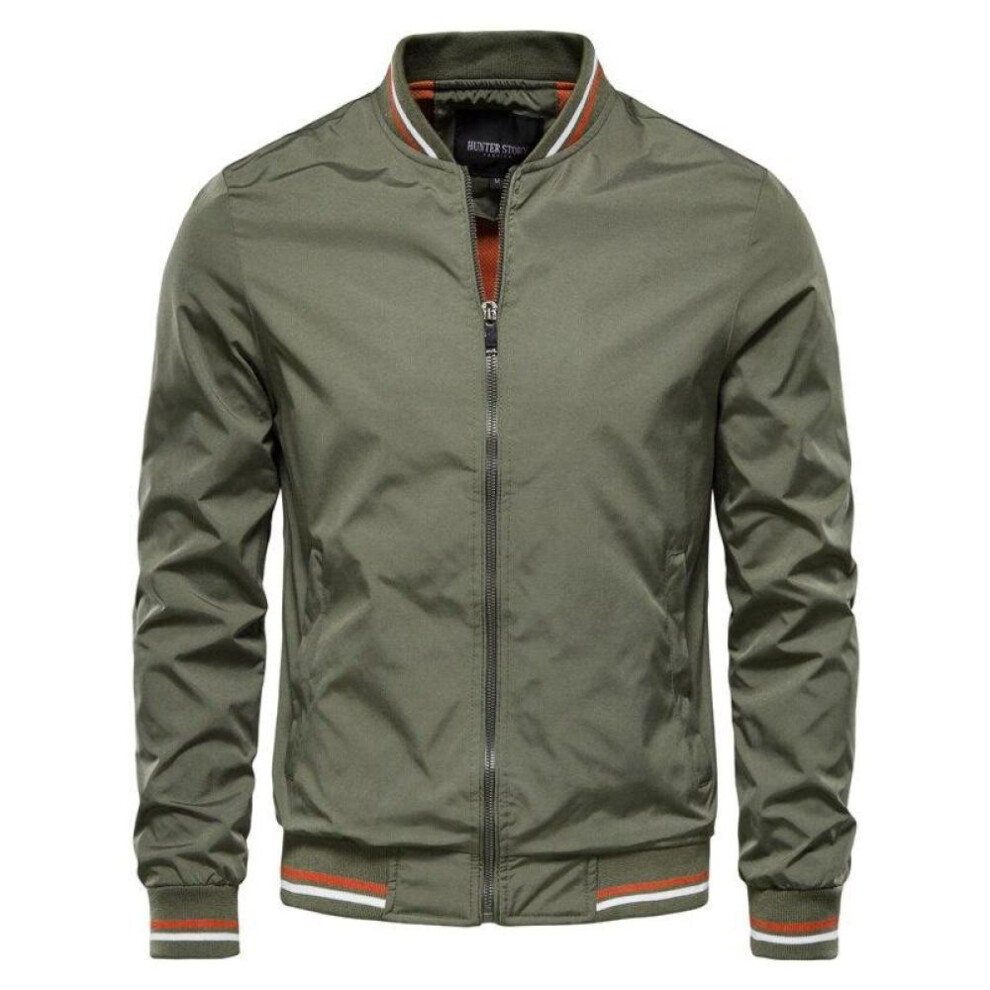 (army green, XXL) Aiopeson Solid Color Baseball Jacket Men Casual Slim Fit Mens Bomber Jackets New Autumn Fashion High Quality Jackets For Men