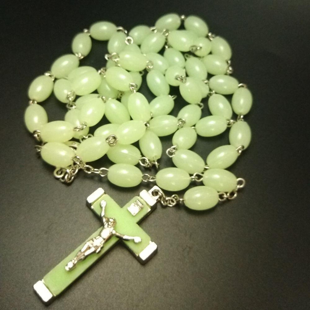 Luminous Christian Catholic Cross Rosary Necklace Glowing Light In Dark Beaded Rosary Necklaces For Men Women Christians