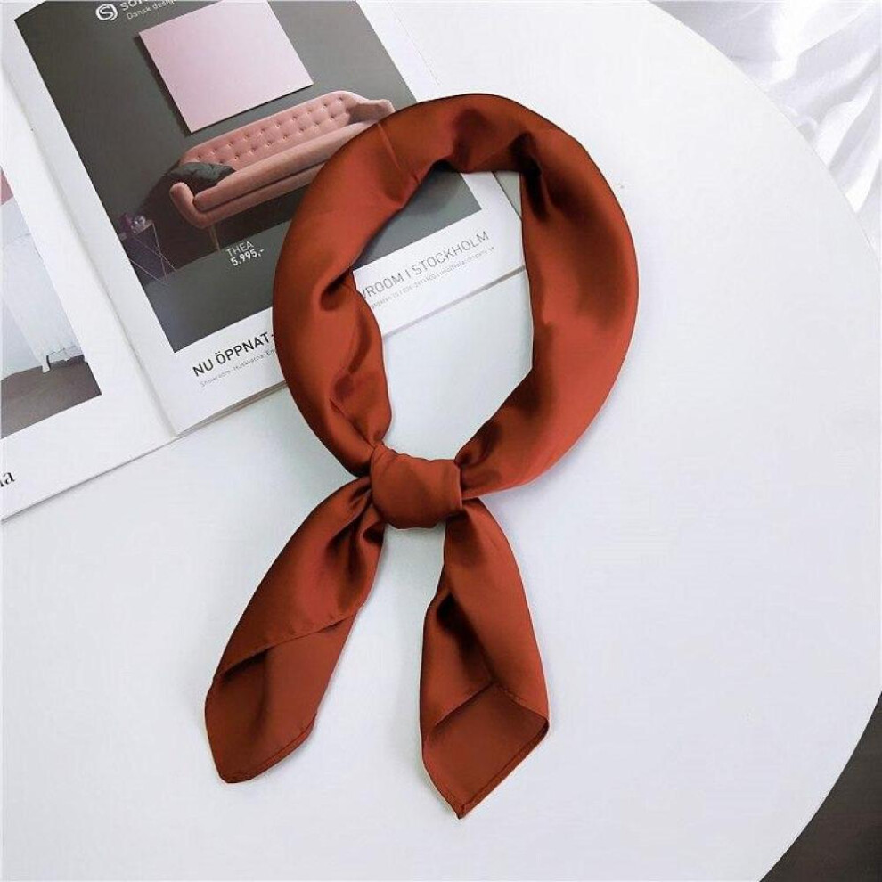 (brown) Fashion Kerchief Women Hijab Scarf Silk Satin Neck Scarfs Female 70cm*70cm Square Bandana Head Hair Scarves
