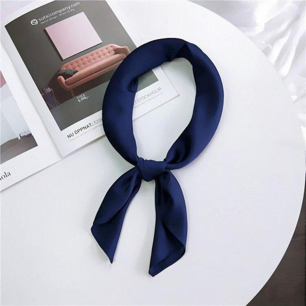 (navy) Fashion Kerchief Women Hijab Scarf Silk Satin Neck Scarfs Female 70cm*70cm Square Bandana Head Hair Scarves