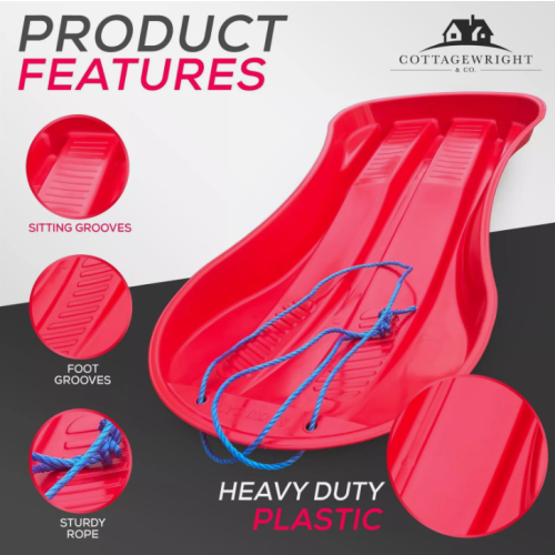 2x Heavy Duty Plastic Snow Sledge with Pull Rope 2