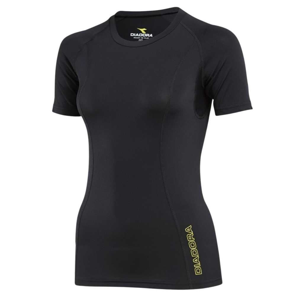 (14) DIADORA Ladies Womens Compression Short Sleeve Top Fitness Gym Yoga - Black