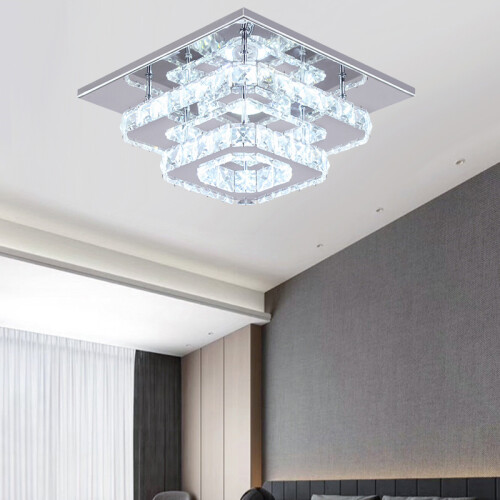 Living And Home (30cm 2 Level-Square, Adjustable) Modern LED Ceiling Light Crystal Flush Chandelier 2