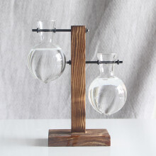 Support rétro en bois massif, pot de fleurs en verre polyvalent, terrarium hydroponique de bureau idéal pour des cadeaux créatifs à faire