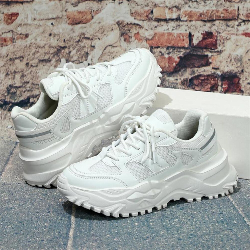 (white, 38) Tuinanle Couples Chunky Sneakers Women Lace Up Mixed Color Platform Shoes Super Thick Soled Dad Shoes Men